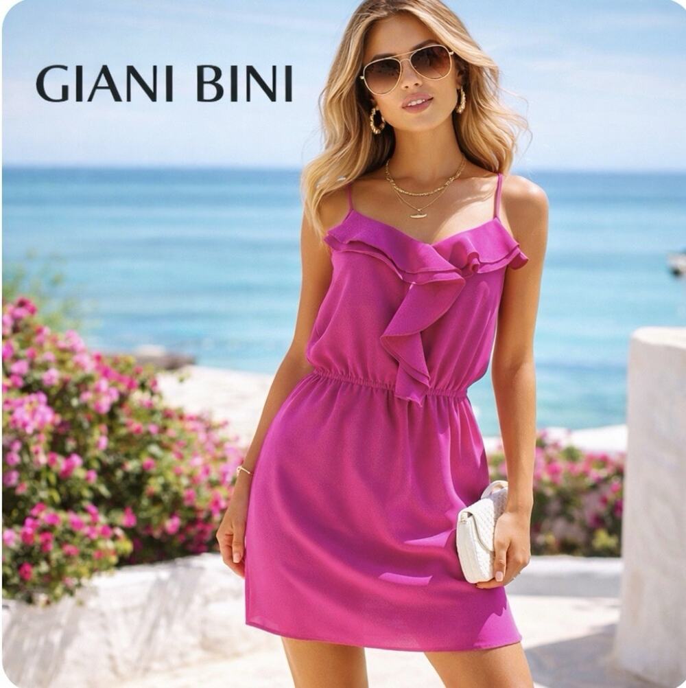 NWOT Gianni Bini Sz Sm Fuchsia Ruffle Front Racer-back Sundress